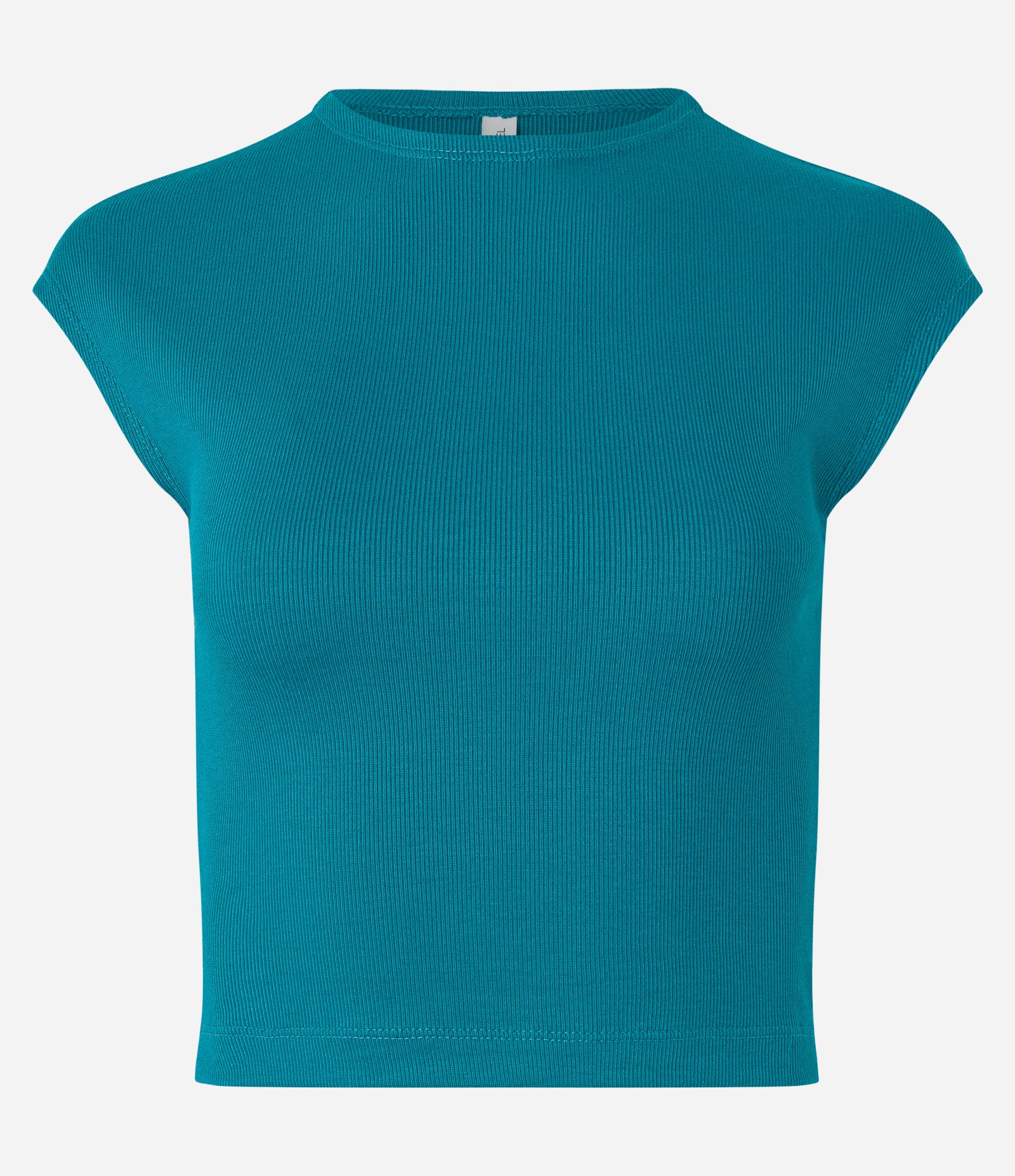 Blusa sem Manga em Ribana com Textura Caneladinha Verde Azulado 5