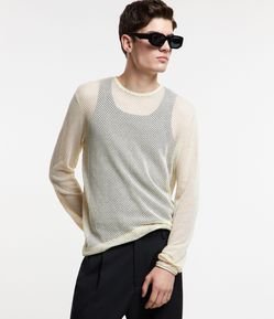 Suéter em Algodão com Textura de Furinhos