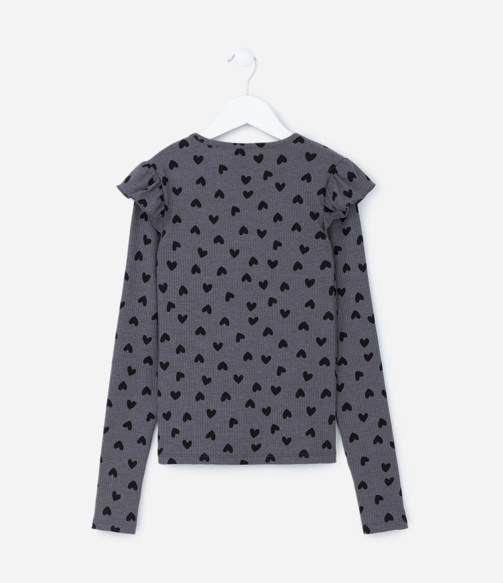 Blusa Infantil com Babados e Corações Estampados - Tam 05 a 14 Anos Cinza 2