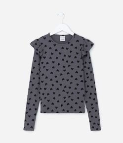 Blusa Infantil com Babados e Corações Estampados - Tam 05 a 14 Anos