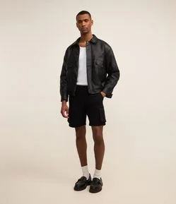 Bermuda Cargo em Moletom com Amarração na Cintura e Bolsos Táticos