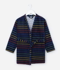 Roupão Atoalhado Infantil com Listras Coloridas - Tam 3 a 12 anos