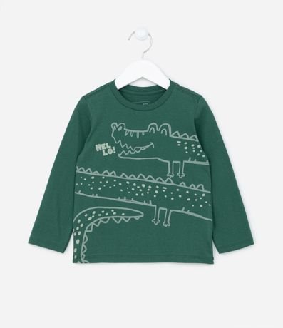 Camiseta Manga Longa Infantil com Estampa de Jacarezinho - Tam 1 a 5 anos Menor preço em Camiseta Manga Longa Infantil com Estampa de Jacarezinho - Tam 1 a 5 anos