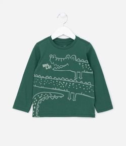 Camiseta Manga Longa Infantil com Estampa de Jacarezinho - Tam 1 a 5 anos