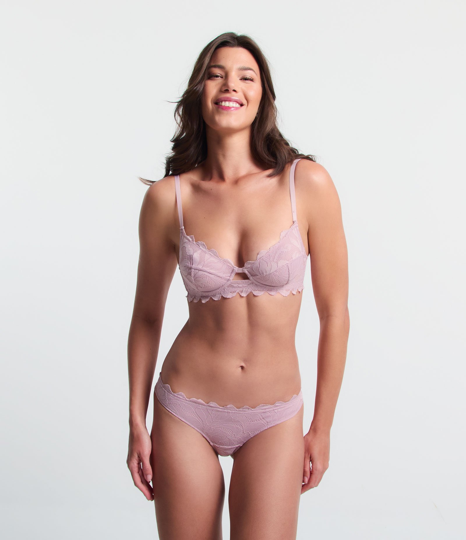 Sutiã sem Bojo em Renda Floral com Aro e Alça Regulável Rosa Claro 2