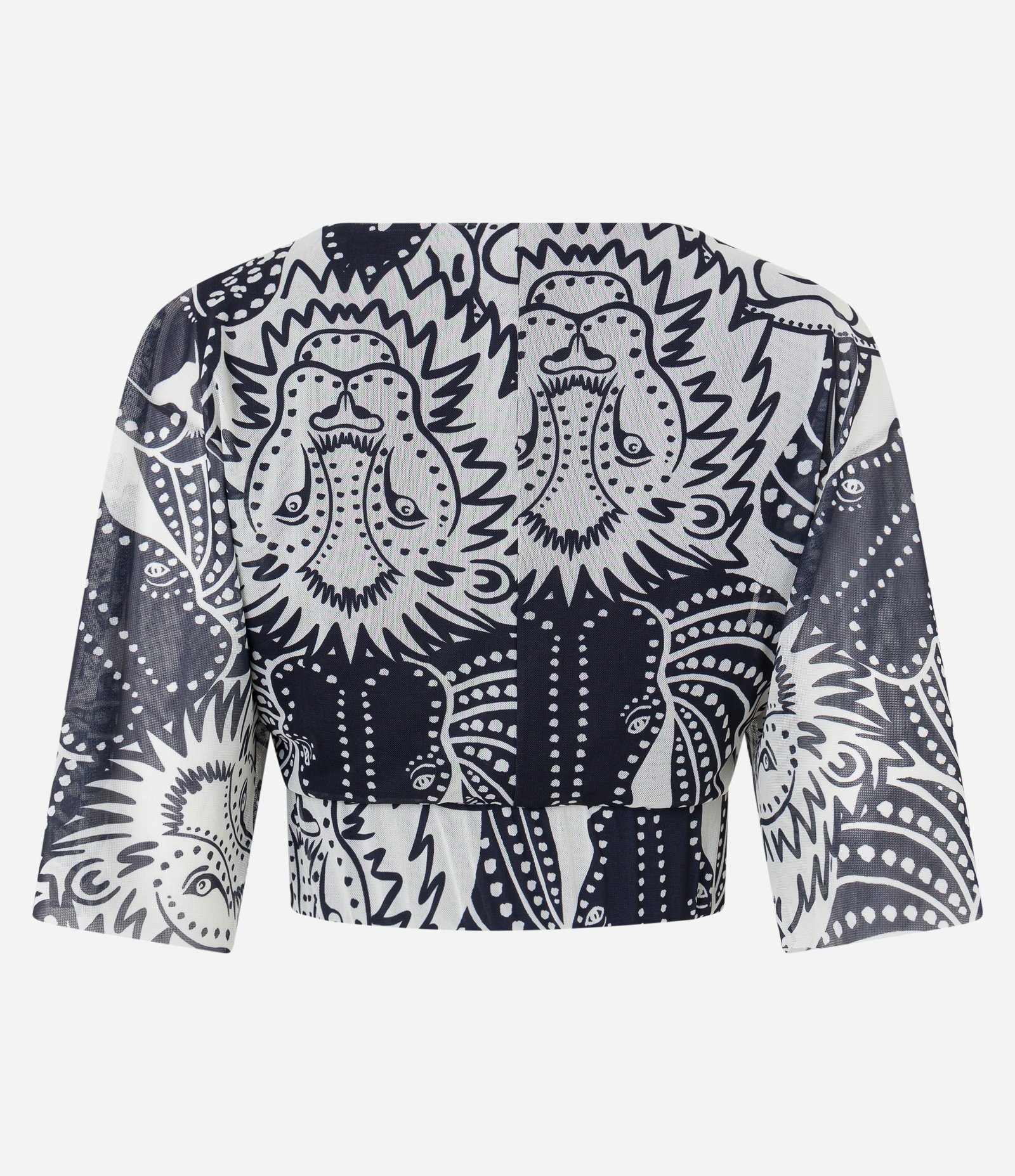 Blusa Cropped em Tule com Manga Ampla e Estampa Leão Preto/Branco 6