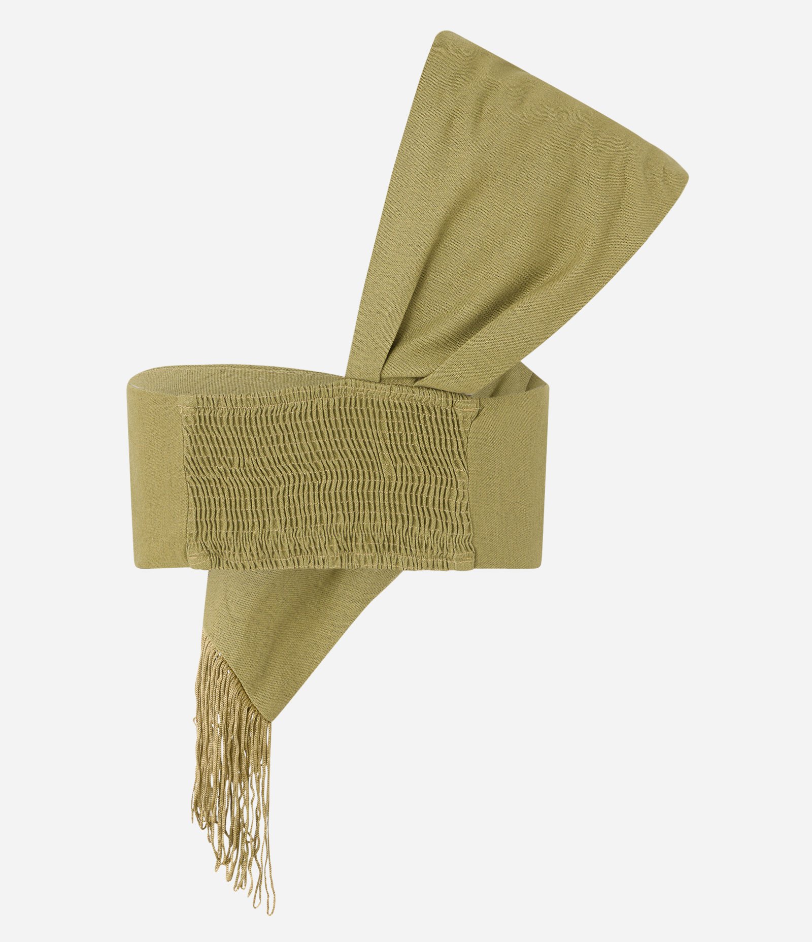 Blusa Cropped em Linho com Ombro Único e Franjas Verde Oliva 6