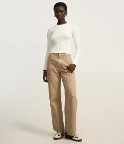 Blusa Manga Longa em Ribana de Poliamida