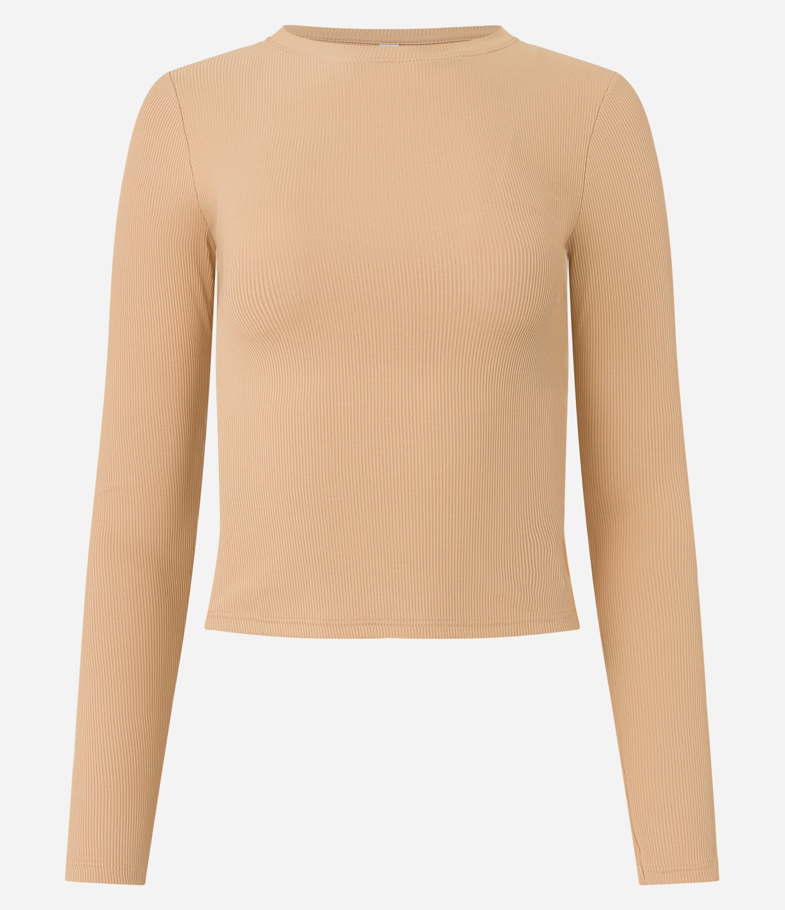 Blusa Manga Longa em Ribana de Poliamida Bege 5