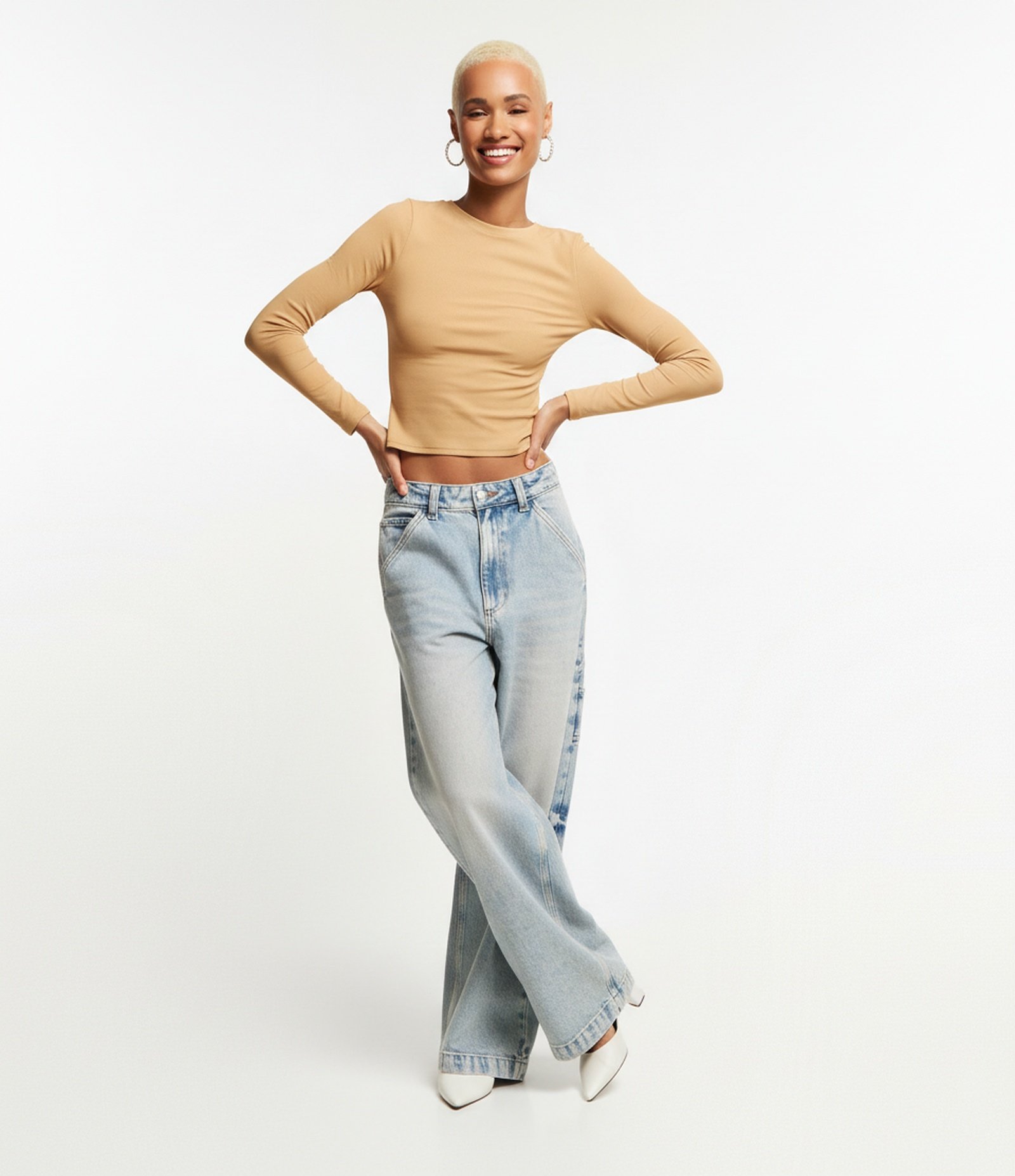 Blusa Manga Longa em Ribana de Poliamida Bege 5