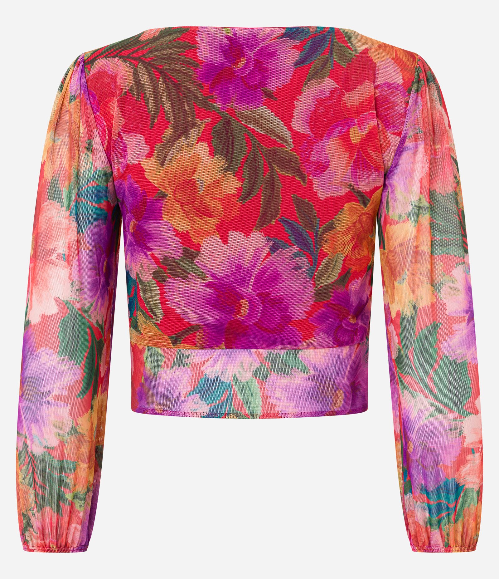 Blusa em Tule Floral com Manga 7/8 Bufante Vermelho 6