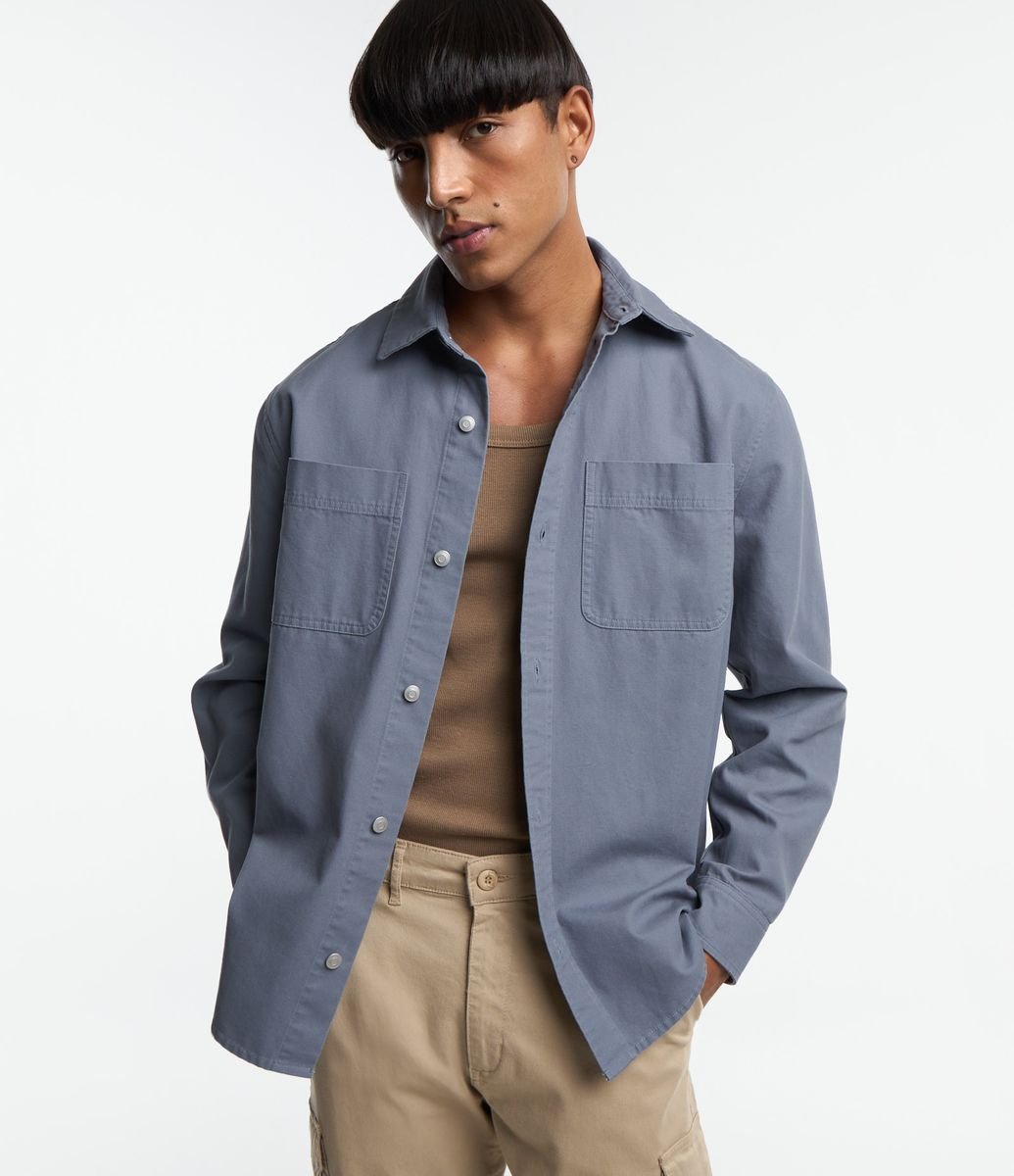 Camisa Comfort Overshirt em Sarja com Bolsos Azul - Renner