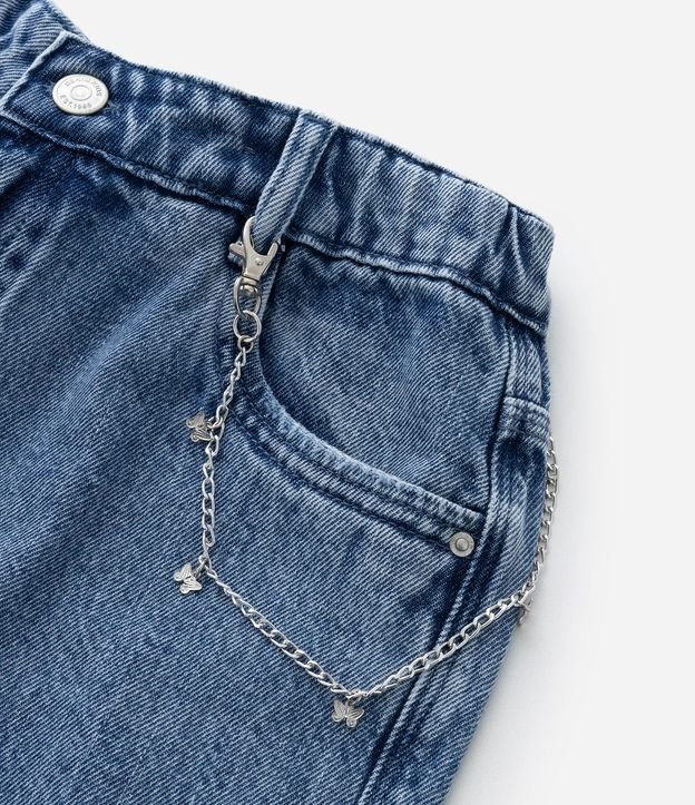 Calça Wide Leg Infantil em Jeans com Correntinha e Rasgos - Tam 5 a 14 Anos Azul 5