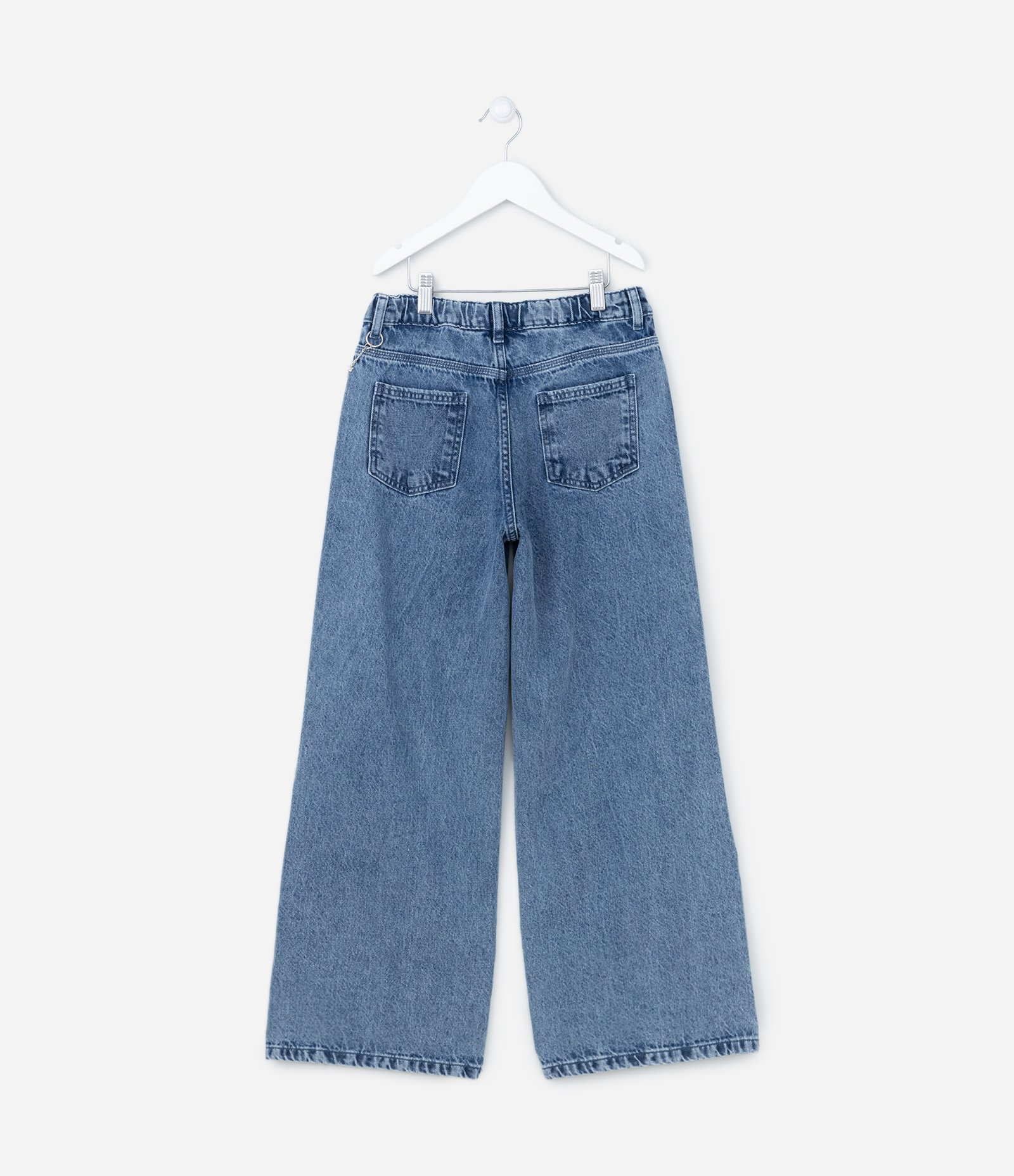 Calça Wide Leg Infantil em Jeans com Correntinha e Rasgos - Tam 5 a 14 Anos Azul 2