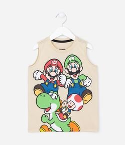 Regata Infantil em Meia Malha com Estampa do Mario Bros - Tam 3 a 10 anos
