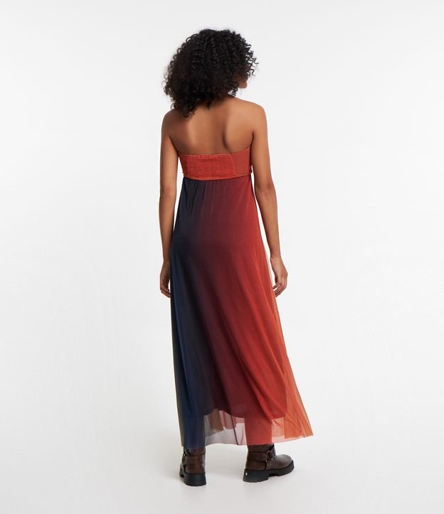 Vestido New Midi em Tule Degradê e Busto Drapeado Laranja 3