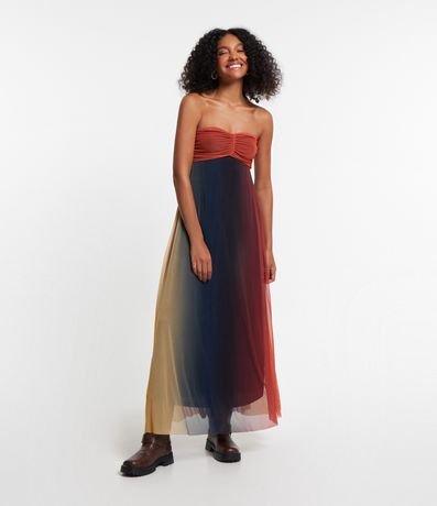 Menor preço em Vestido New Midi em Tule Degradê e Busto Drapeado