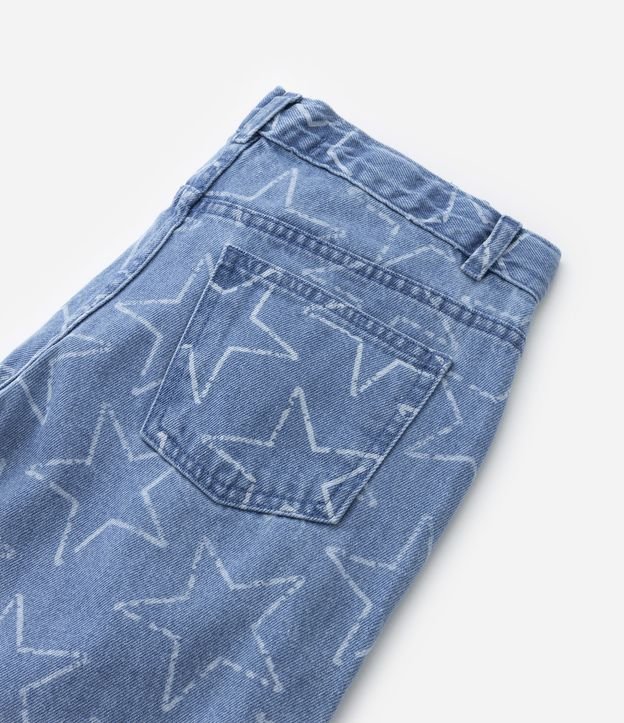 Calça Wide Leg Infantil em Jeans com Estampa Estrelas - Tam 5 a 14 Anos Azul 6