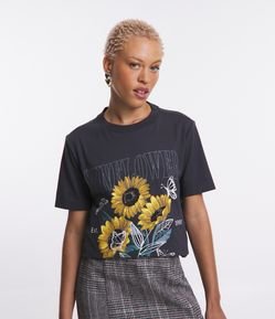 Camiseta Alongada em Meia Malha com Estampa Girassóis Makes me Happy