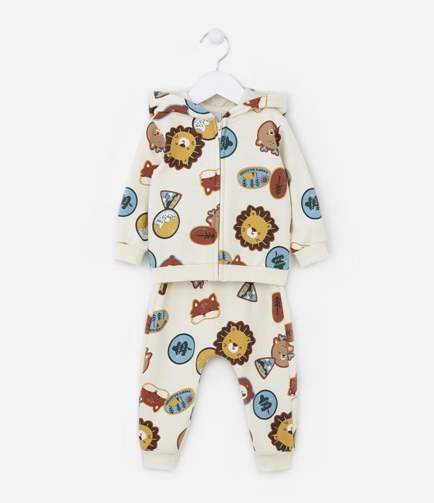 Conjunto Longo Infantil em Moletom com Estampa de Bichinhos - Tam 0 a 18 meses