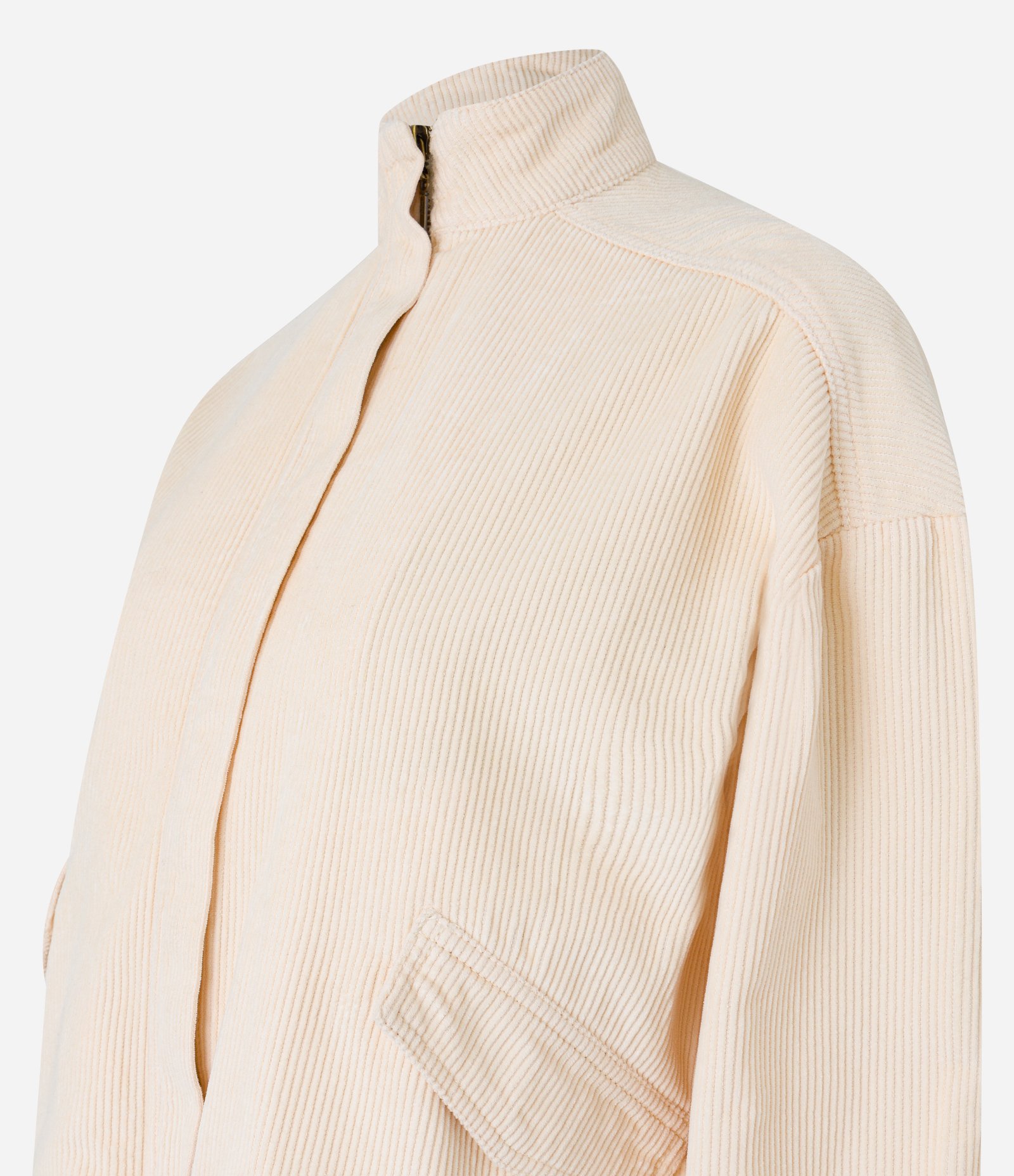 Jaqueta Bomber em Veludo Cotele com Bolsos de Lapela Bege 7