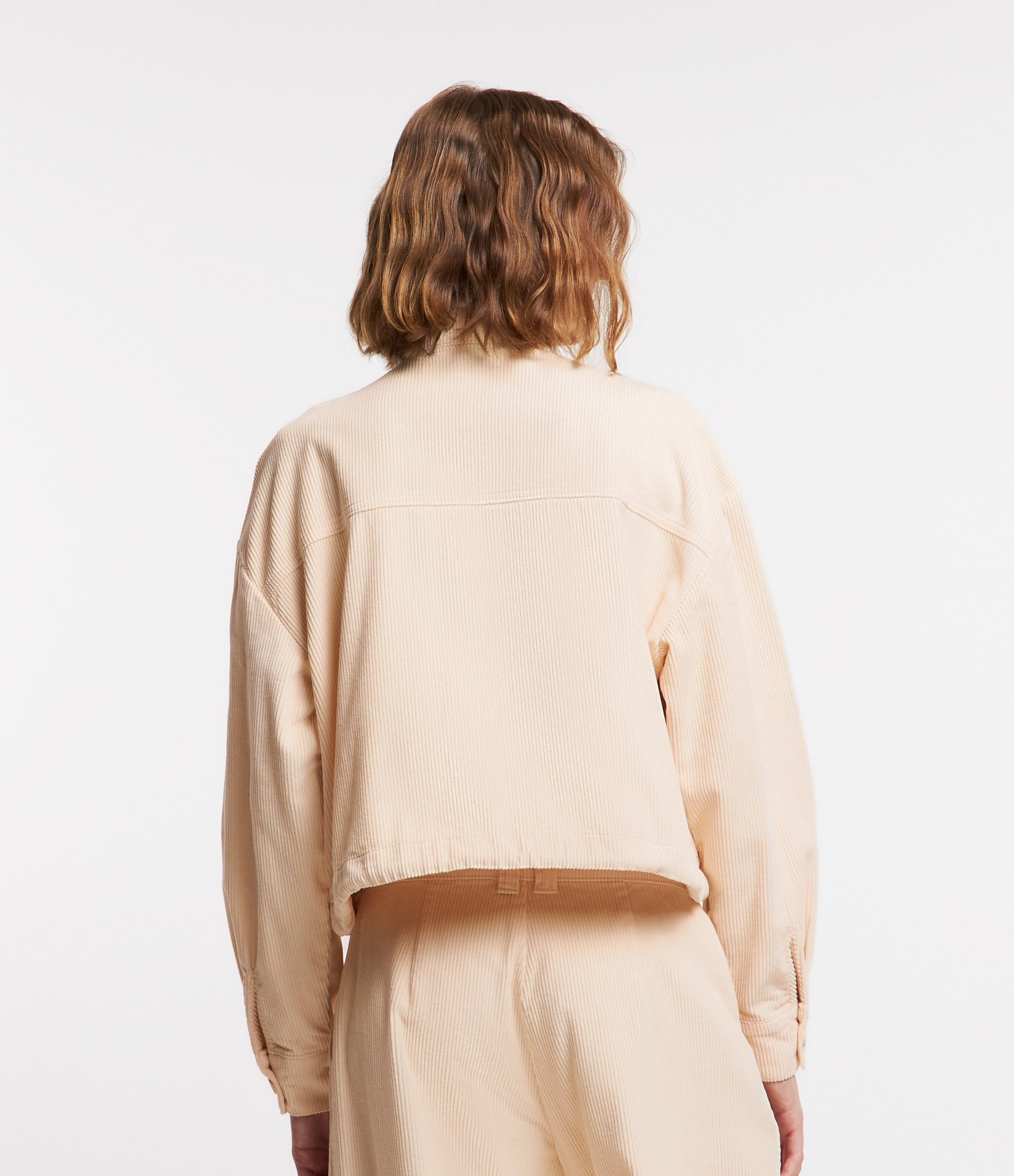 Jaqueta Bomber em Veludo Cotele com Bolsos de Lapela Bege 3