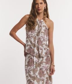 Blusa Sem Manga em Viscose com Estampa Arabescos