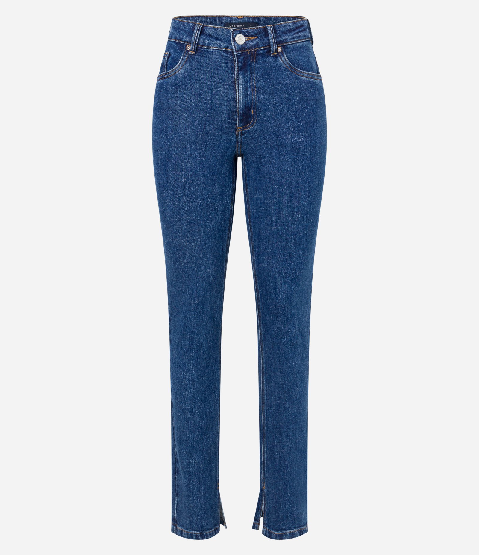 Calça Slim em Jeans com Fendinha na Barra Azul 5