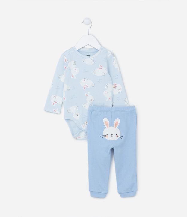 Conjunto Infantil Longo em Suedine Estampa Coelhinho - Tam RN a 18 meses