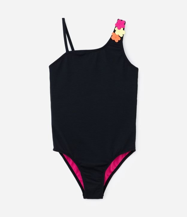 Maiô Infantil com Proteção UV e Flores Aplicadas - Tam 5 a 14 anos