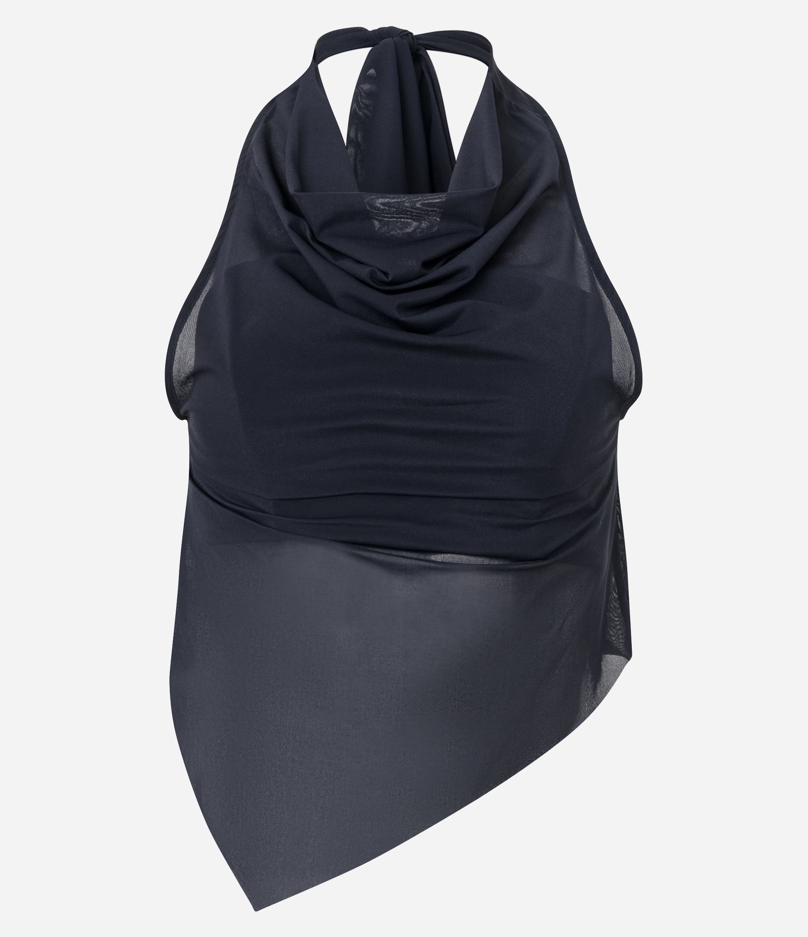 Blusa Cropped em Tule com Decote Halter e Barra Assimétrica Preto 5
