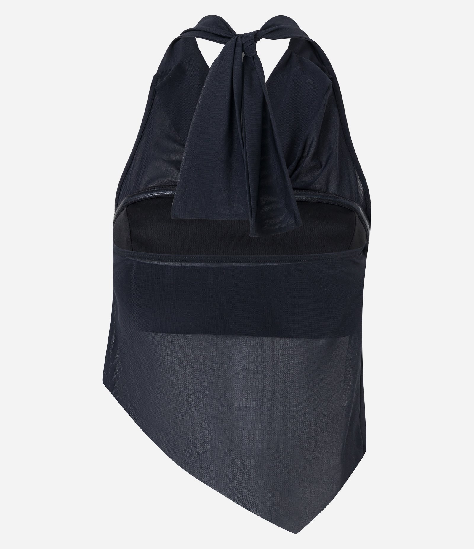 Blusa Cropped em Tule com Decote Halter e Barra Assimétrica Preto 6