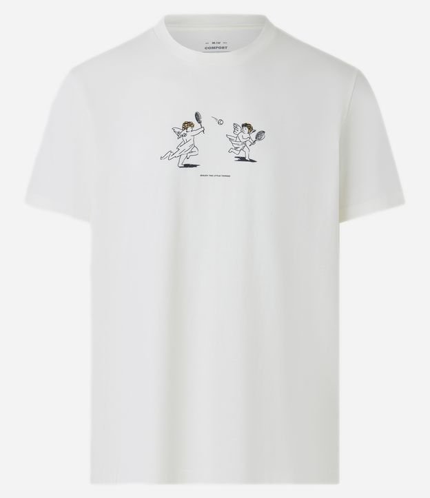 Camiseta Comfort em Algodão com Estampa Anjinhos Branco 5
