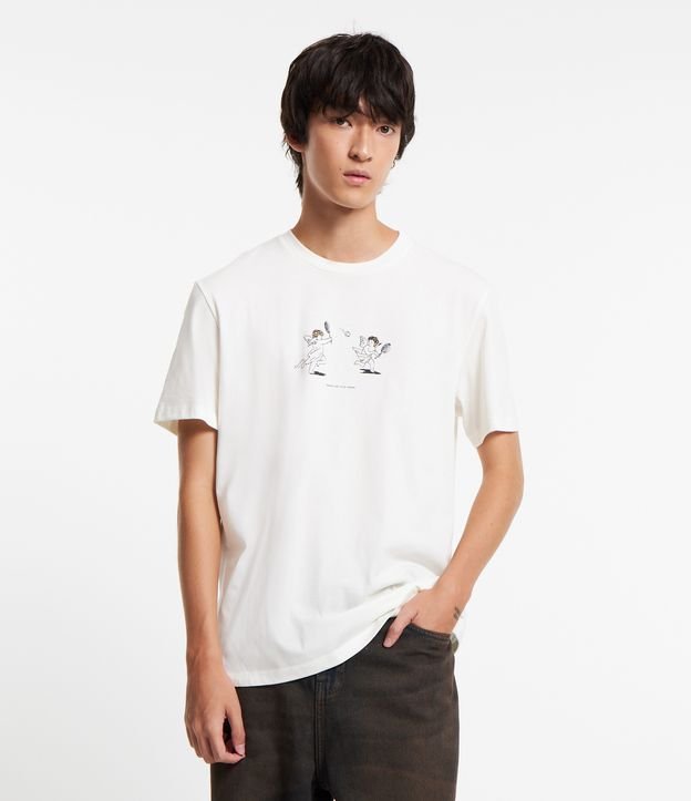 Camiseta Comfort em Algodão com Estampa Anjinhos Branco 1