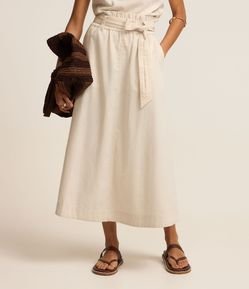 Saia Midi Clochard em Viscolinho com Cinto Faixa