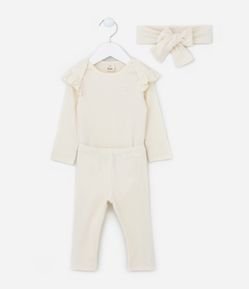 Conjunto Infantil Canelado com Babados e Faixa de Cabelo - Tam 0 a 18 meses