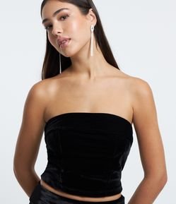 Blusa Tomara que Caia em Veludo com Detalhe Dobradinho