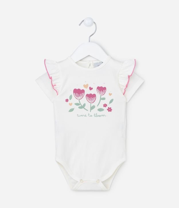 Body Infantil com Babadinhos e Estampa Tulipas - Tam  0 a 18 meses