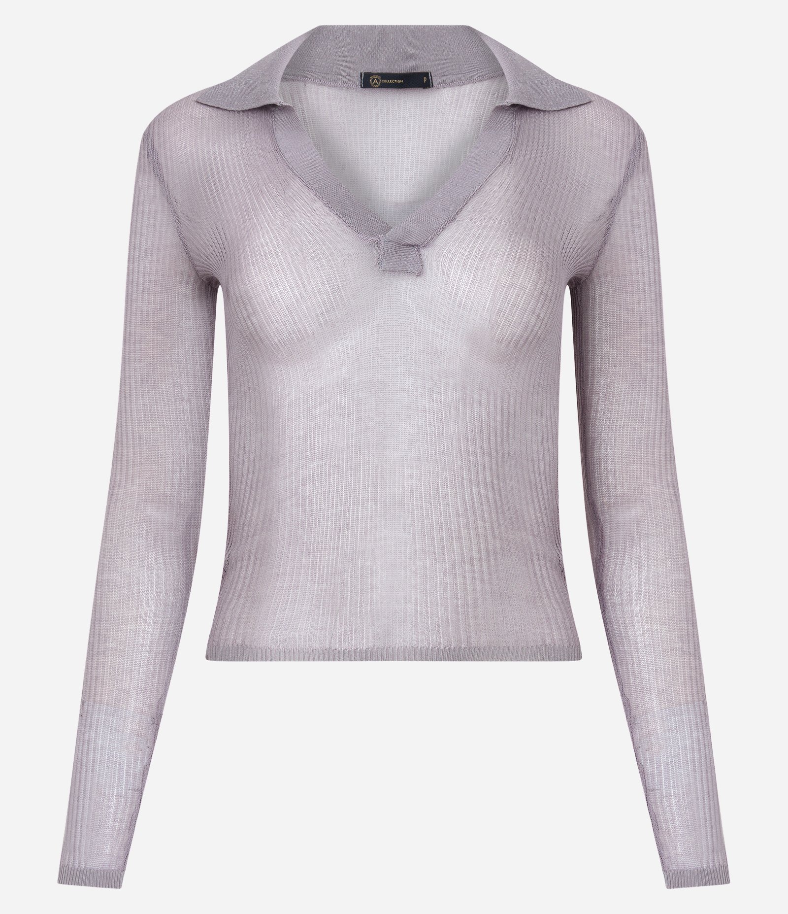 Blusa em Viscose com Gola Polo e Texturas Cinza 1