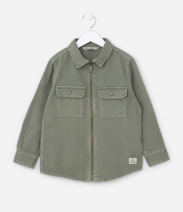 Camisa Infantil em Jeans com Zíper - Tam 5 a 14 Anos