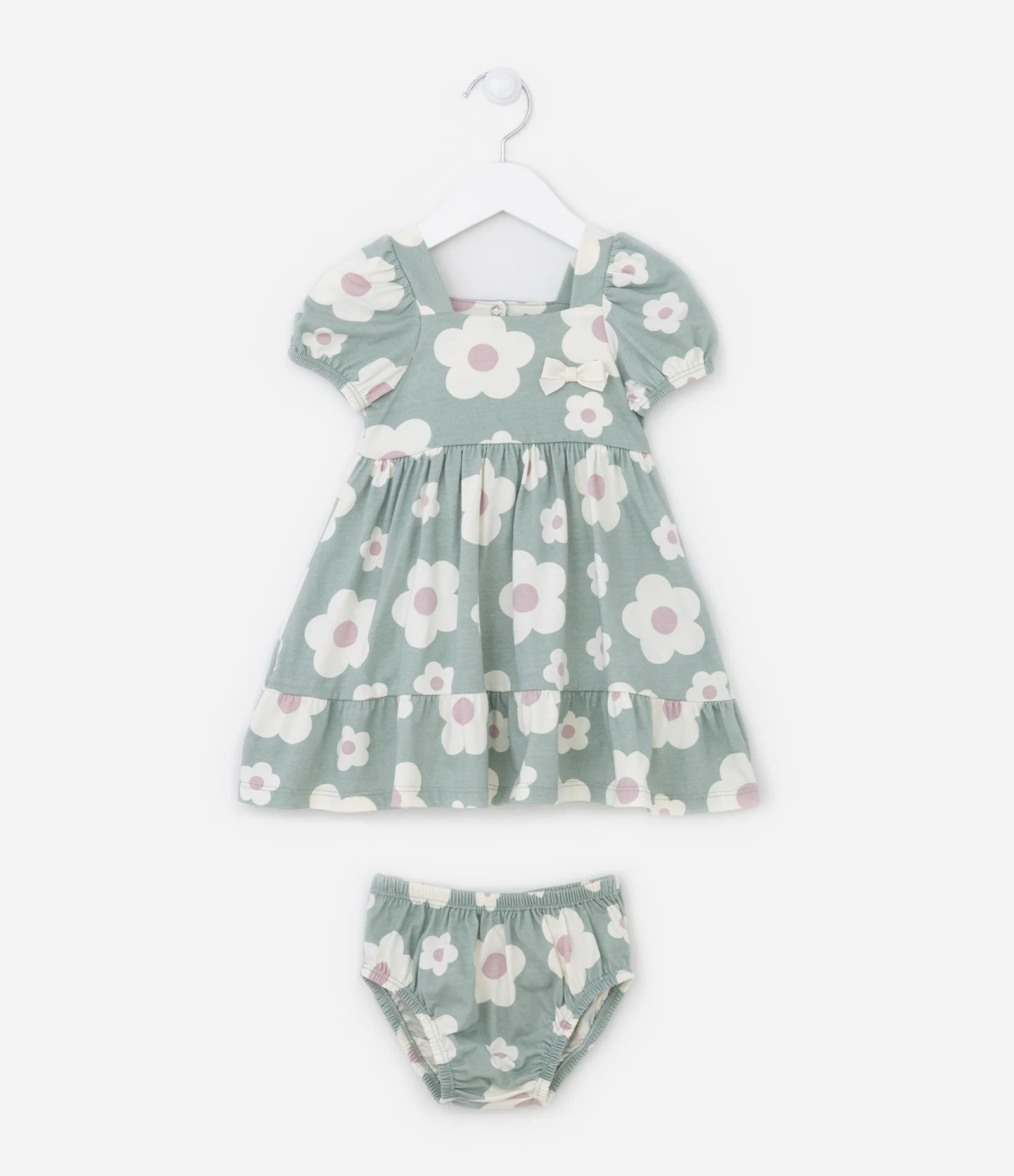 Vestido Infantil com Manga Bufante e Calcinha - Tam 0 a 18 meses Verde 2