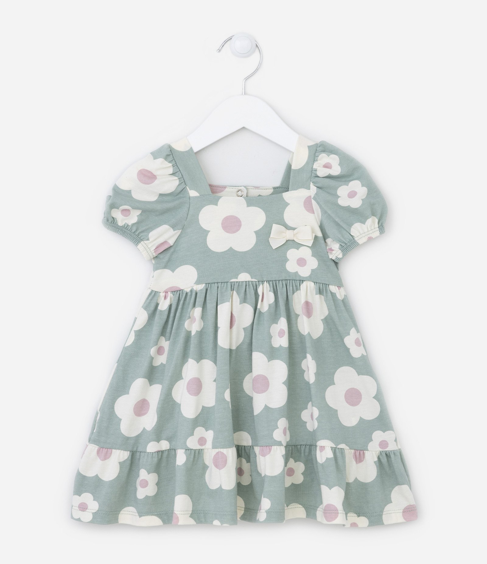 Vestido Infantil com Manga Bufante e Calcinha - Tam 0 a 18 meses Verde 3