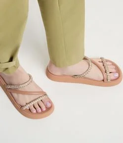 Sandália Rasteira Multi Tiras com Brilhos Moleca