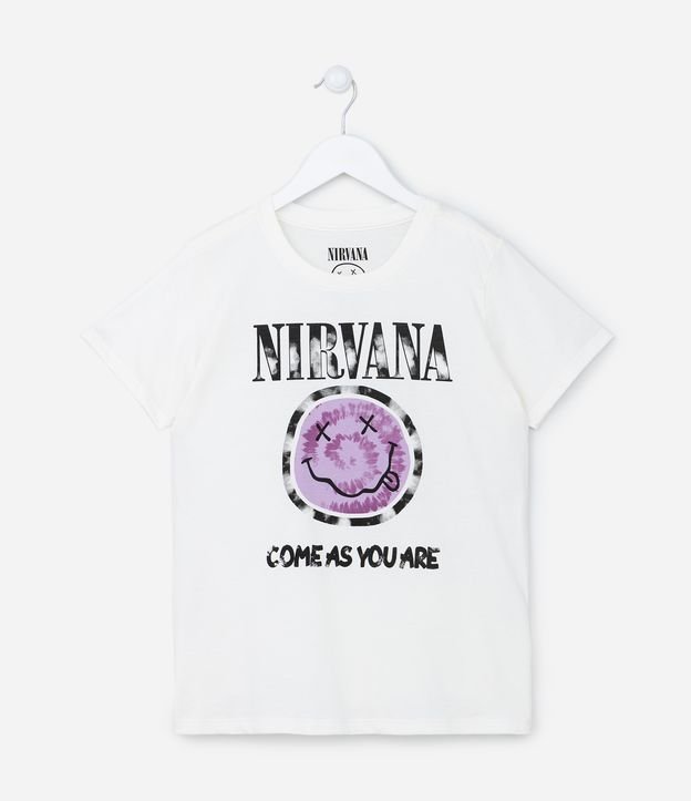 Camiseta Infantil com Estampa Nirvana - Tam 5 A 14 Anos Branco Neve 1