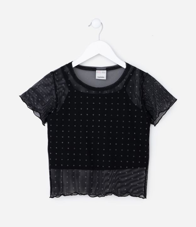 Blusa Infantil em Tule com Brilhinhos - Tam 5 A 14 Anos