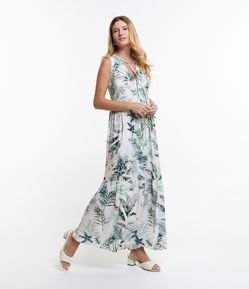 Vestido Longo em Viscose com Amarração na Gola e Recortes