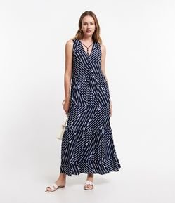 Vestido Midi em Viscose com Estampa Abstrata