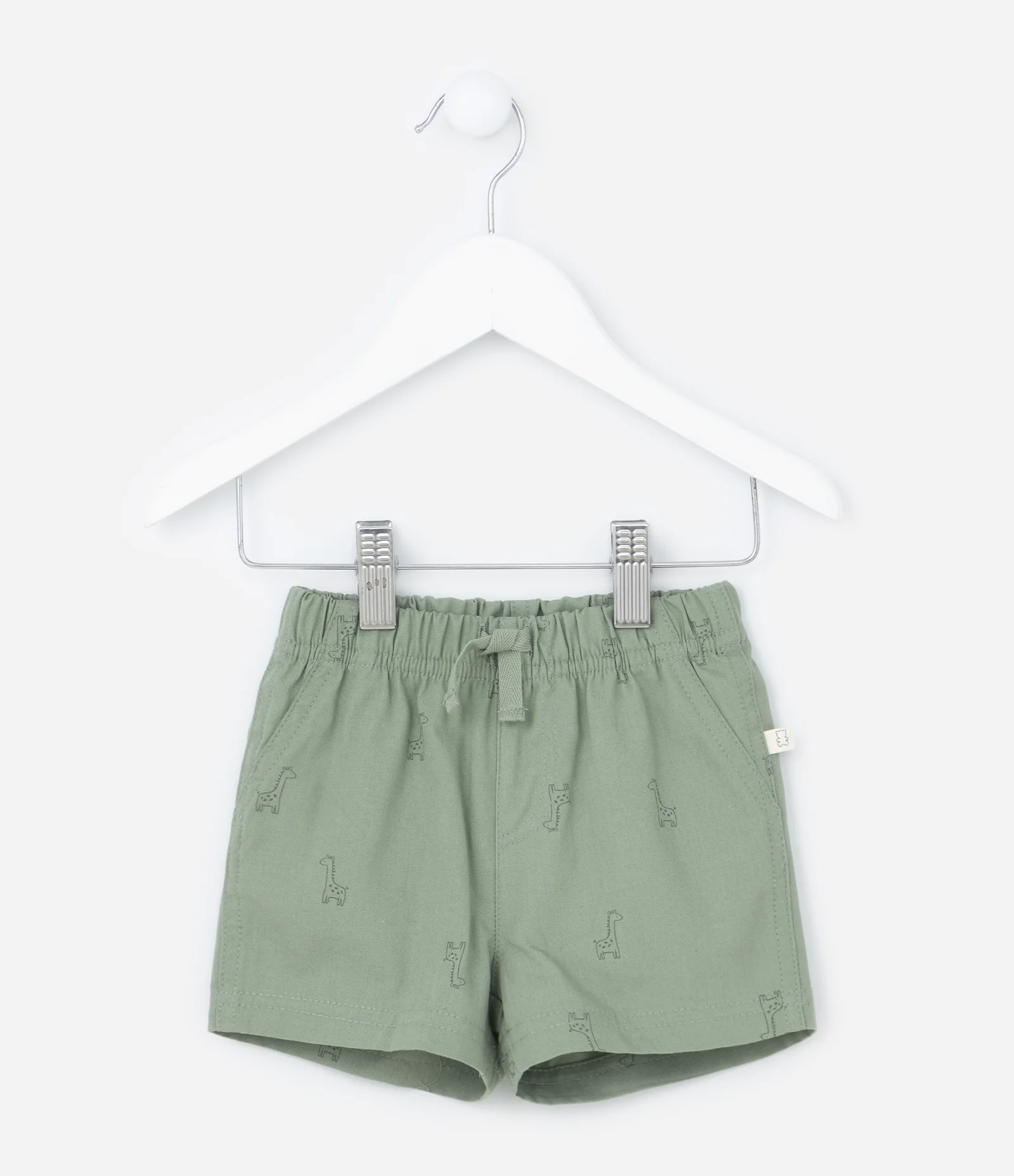 Bermuda Infantil em Sarja com Estampa de Mini Girafas - Tam 0 a 18 meses Verde 1