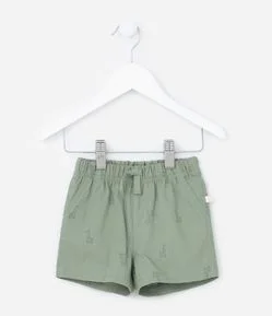 Bermuda Infantil em Sarja com Estampa de Mini Girafas - Tam 0 a 18 meses