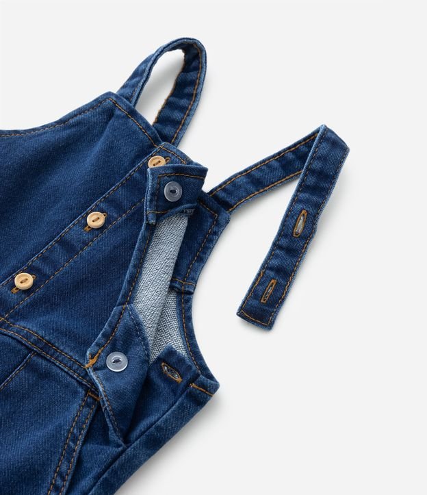 Jardineira Infantil em Jeans com Barra Dobrada - Tam  0 a 18 meses Azul 6